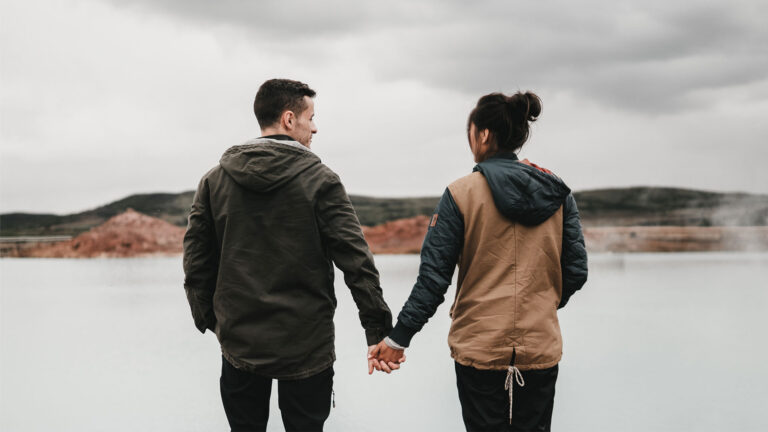 Young couple speaking.