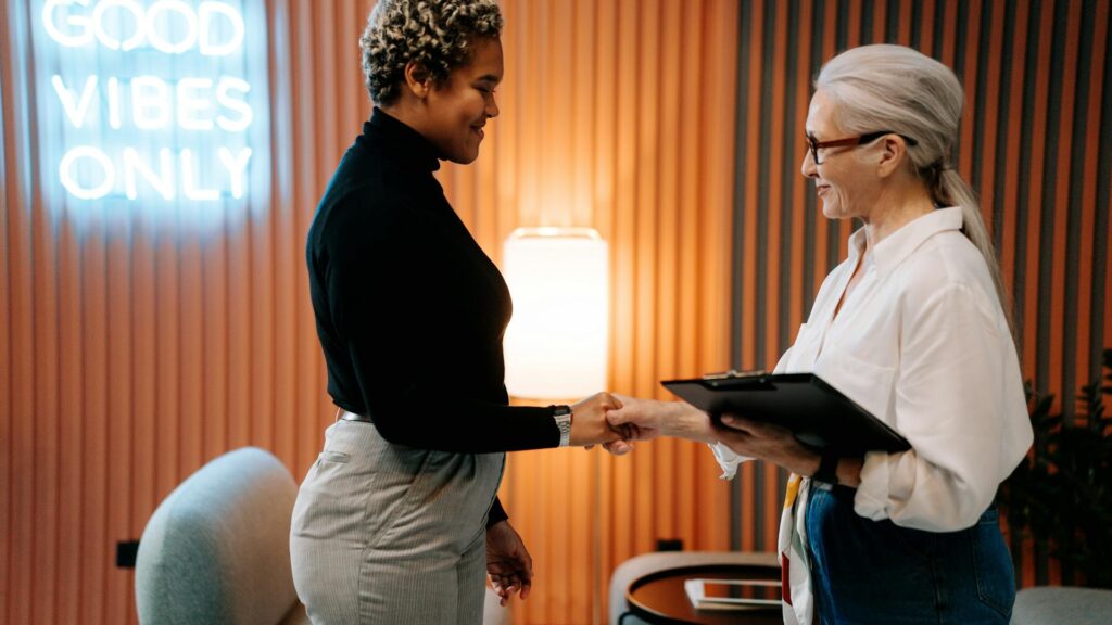 Therapist greets new client