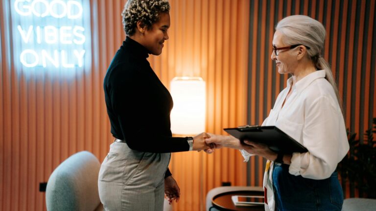 Therapist greets new client