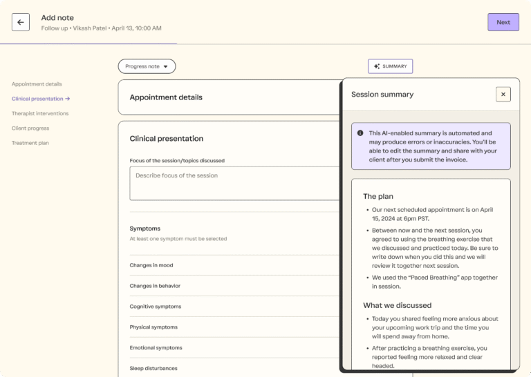 A screen capture of a section of Grow Therapy's AI provider tools.