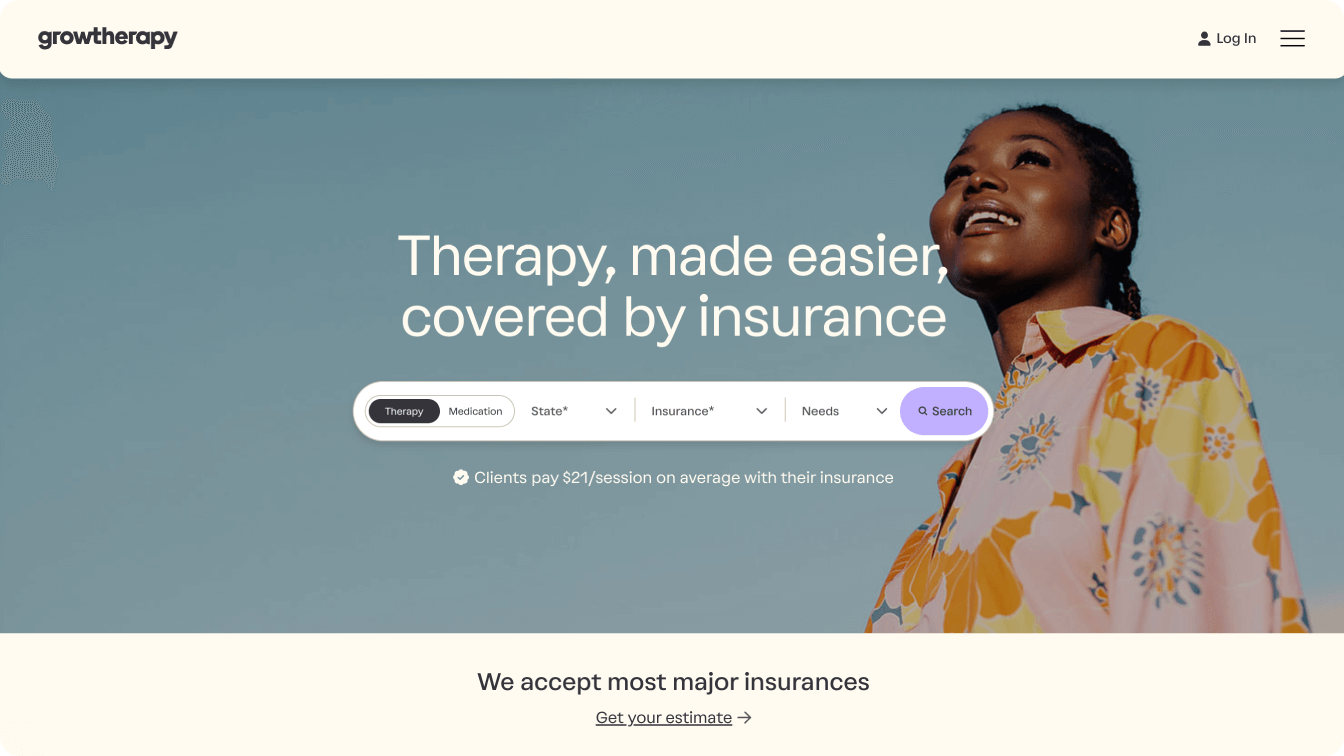 Grow Therapy homepage screenshot