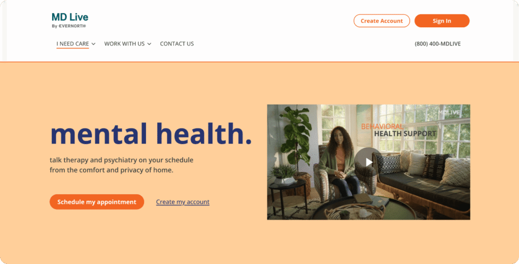 A screenshot of MD Live’s website.