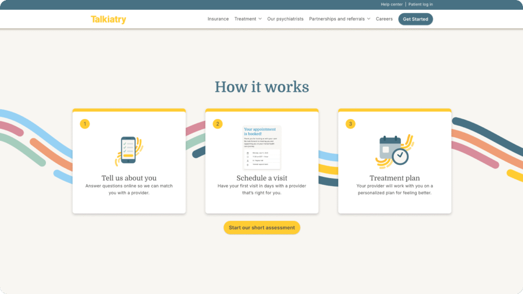 A screenshot of Talkiatry’s website.