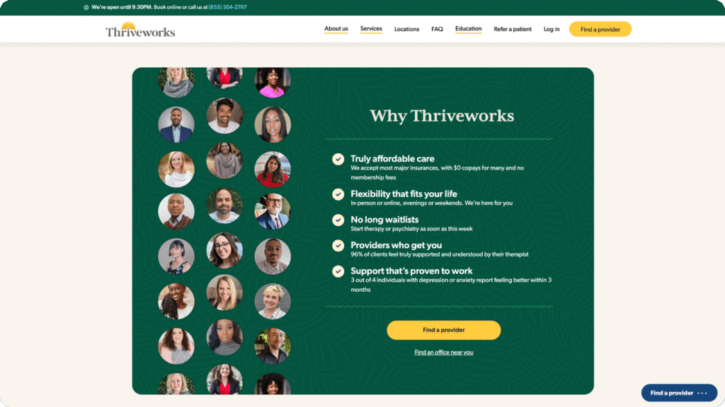 A screenshot of the Thriveworks website.